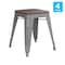 Flash Furniture 4 " Silver Metal Stool with Wood Seat, PK4 ET-BT3503-18-SIL-WD-GG - alternate 3